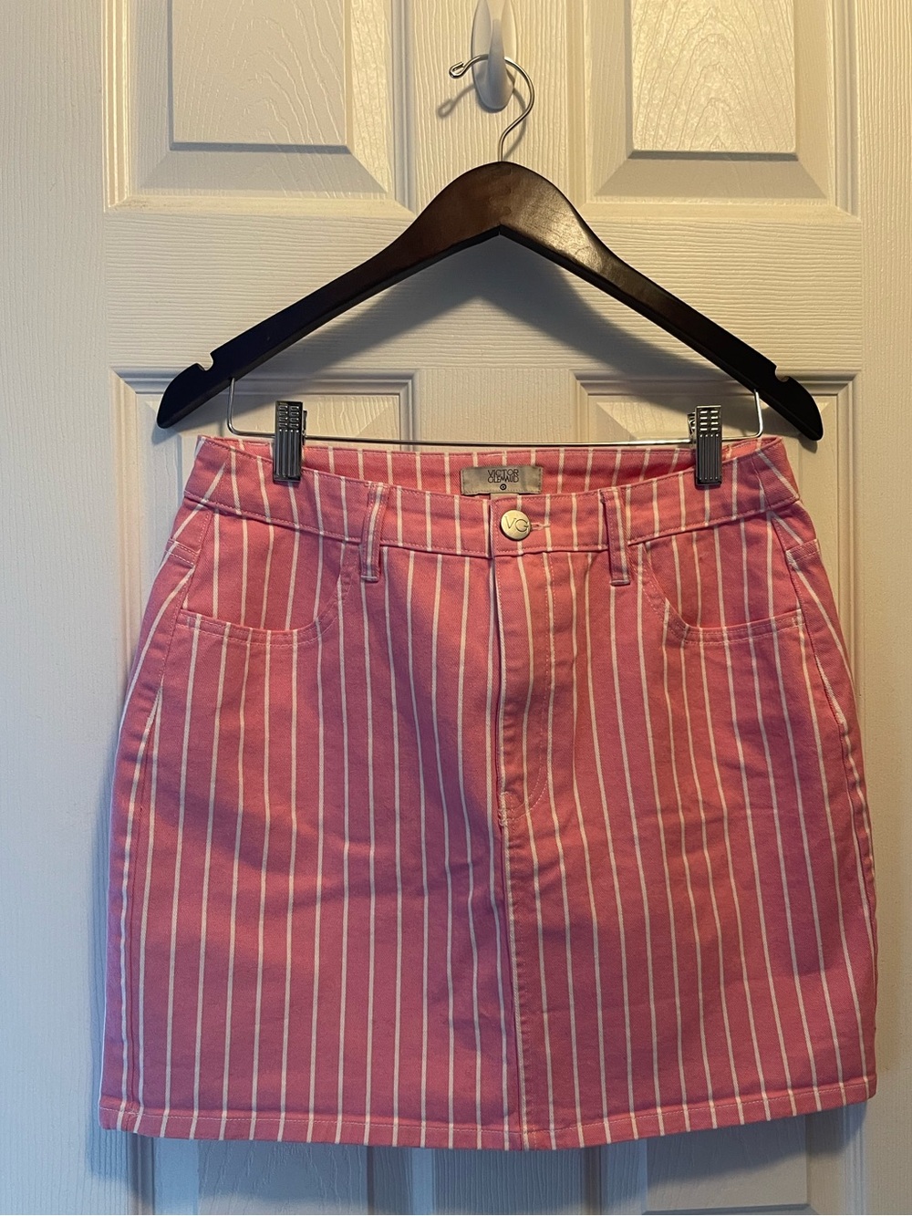 Striped Pink Denim Mini Skirt size 10